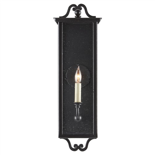 Ashbourne Traditional Seeded Glass Black Iron Outdoor Wall Sconce - Small