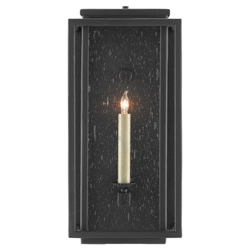 Windra Updated Traditional Seeded Glass Black Iron Outdoor Wall Sconce - Small
