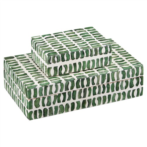 Esmina Updated Traditional Green Bone Decorative Box - Set of 2