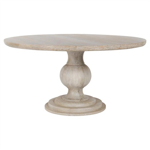 Beatrix Updated Traditional White Washed Mango Wood Round Dining Table - 60&quot;