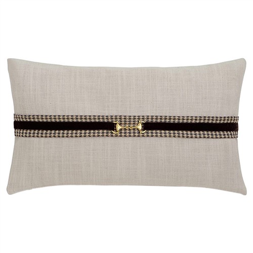 Alba Updated Traditional Gold Buckle Beige Decorative Lumbar Pillow - 15x26