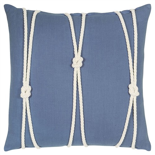 Maelle Coastal Beach Blue Linen Knot Decorative Throw Pillow - 20x20