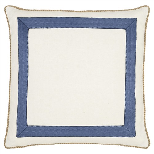 Maelis Coastal Beach Cream Mitered Blue Ribbon Decorative Throw Pillow - 22x22