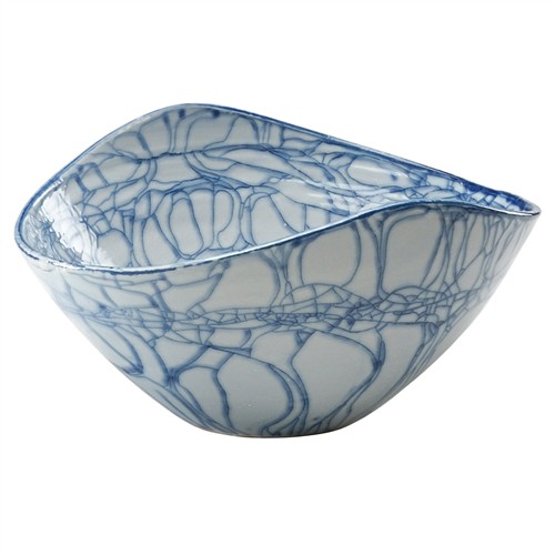 Siena Modern Blue Swirl Hand Glazed Porcelain Bowl
