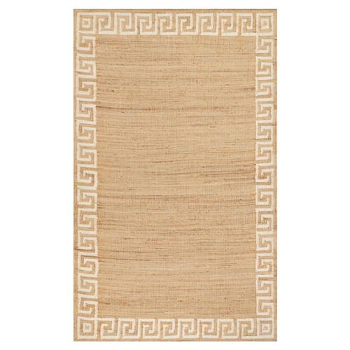 Maisha Coastal Beach Ivory Border Patterned Rug - 3&#39;6&quot;x5&#39;6&quot;