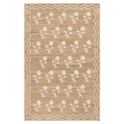 Lizbeth Coastal Beach Ivory Floral Patterned Rug - 3&#39;6&quot;x5&#39;6&quot;