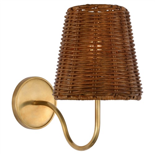 Visual Comfort Lyndsie Traditional Dark Wicker Shade Antique Brass Armed Sconce