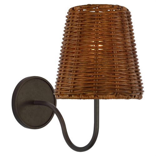 Visual Comfort Lyndsie Traditional Dark Wicker Shade Aged Iron Armed Sconce