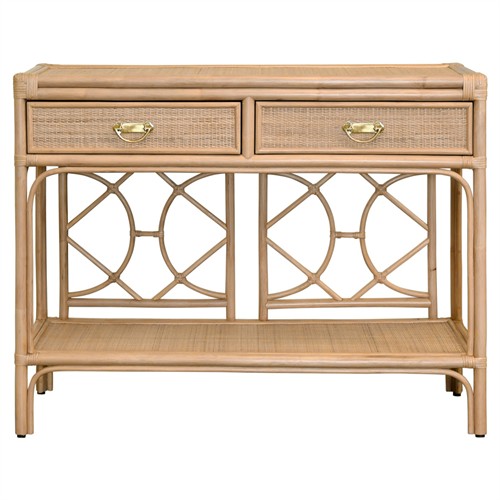 Worlds Away Gideon Coastal Beach Natural Rattan Console Table