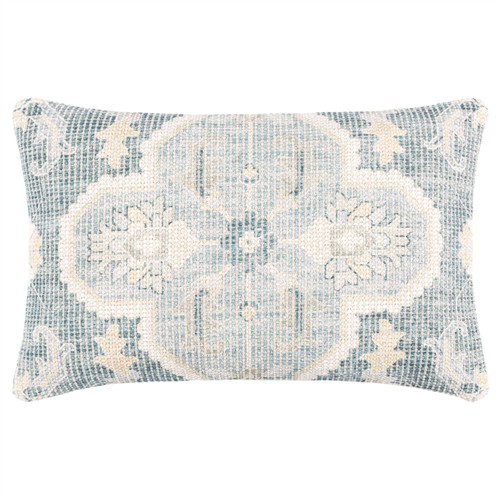 Audrey French Country Teal Floral Down Lumbar Pillow - 14x22