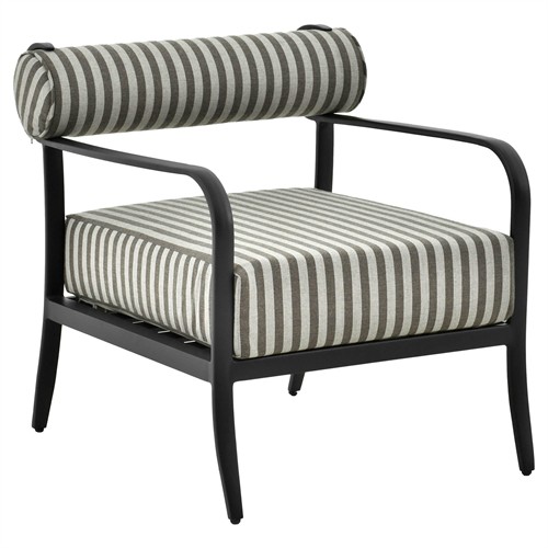 Madelle Modern Classic Grey Striped Sunbrella Black Aluminum Outdoor Arm Chair