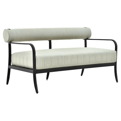 Madelle Modern Classic White Sunbrella Black Aluminum Outdoor Loveseat - 57&quot;