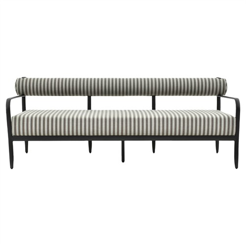 Madelle Modern Classic Grey Striped Sunbrella Black Aluminum Outdoor Sofa - 81&quot;