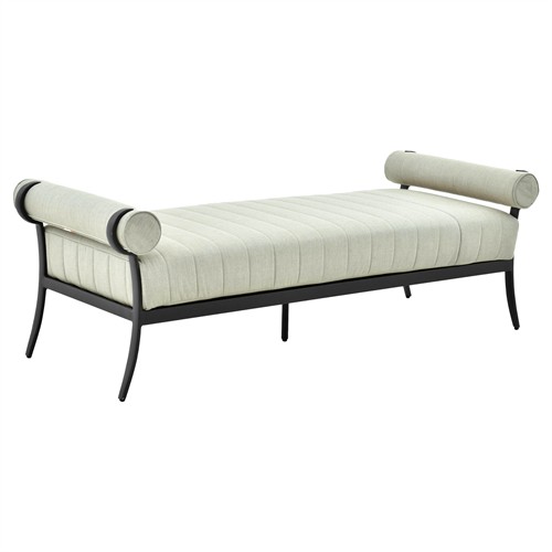 Madelle Modern Classic White Sunbrella Black Aluminum Outdoor Dining Bench