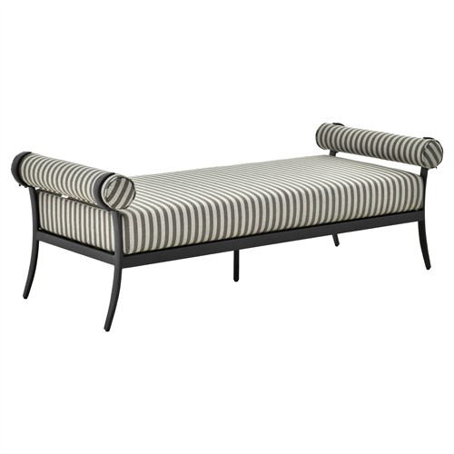 Madelle Modern Classic Grey Striped Sunbrella Black Aluminum Outdoor Dining Bench