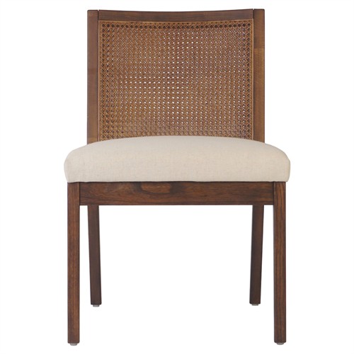 Annette Modern Classic Dark Brown Cane Wood Frame White Performance Dining Side Chair