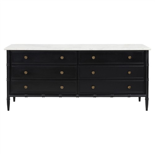 Poema Updated Traditional White Marble Black Wood Double Dresser