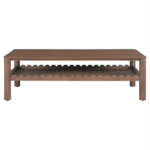 Bella Modern Classic Brown Mango Wood Rectangular Scalloped Coffee Table