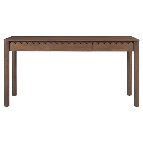 Bella Modern Classic Brown Mango Wood Scalloped Rectangular Desk