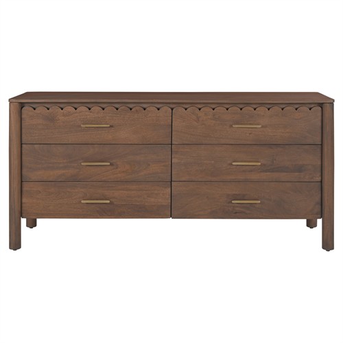 Bella Modern Classic Brown Mango Wood Scalloped Double Dresser