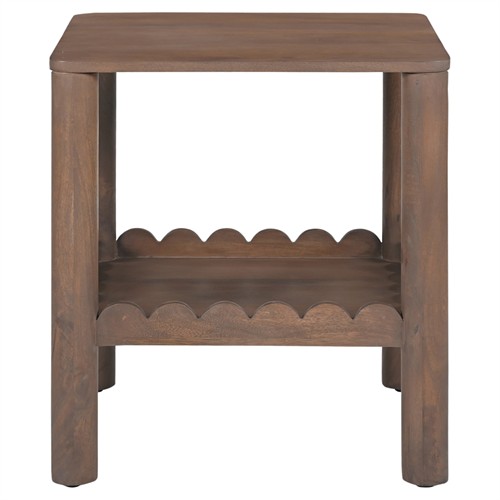 Bella Modern Classic Brown Mango Wood Scalloped Square Side Table