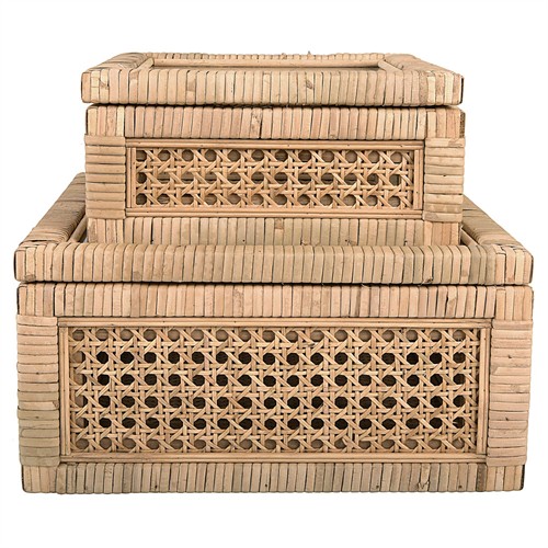 Niana Coastal Beach Natural Woven Rattan Square Decorative Box - Set of 2