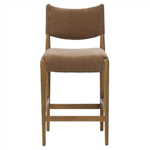 Odelia Modern Classic Brown Velvet Oak Wood Counter Stool