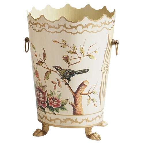 Marceline French Country Cream Scalloped Waste Basket