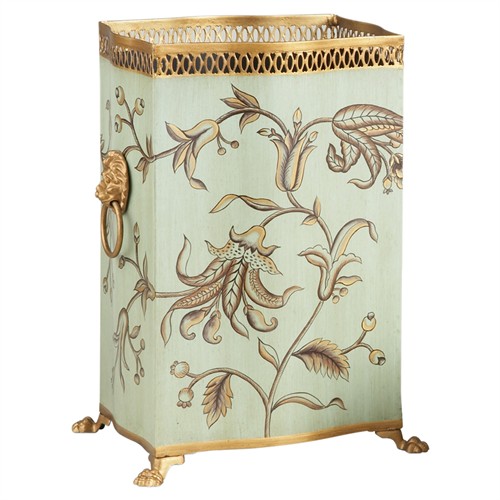 Delphine Updated Traditional Green Floral Waste Basket