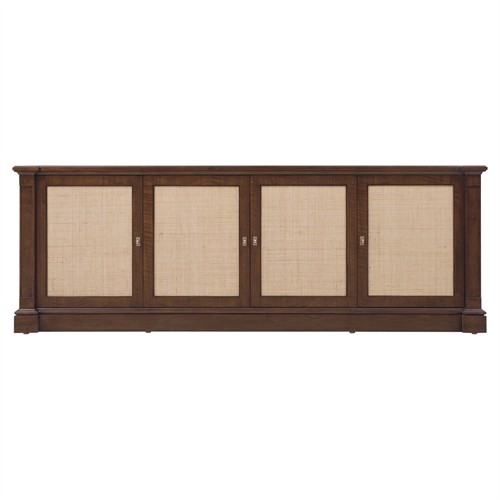 Alaine Updated Traditional Dark Brown Walnut Wood Woven Cane Media Console - 86&quot;
