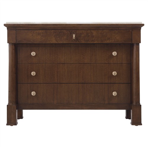 Alaine Updated Traditional Grey Marble Dark Brown Walnut Wood Bachelor Chest
