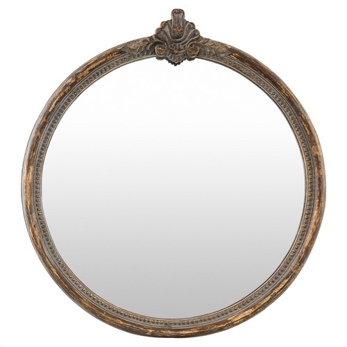 Quince Updated Traditional Antique Brown Mango Wood Round Wall Mirror