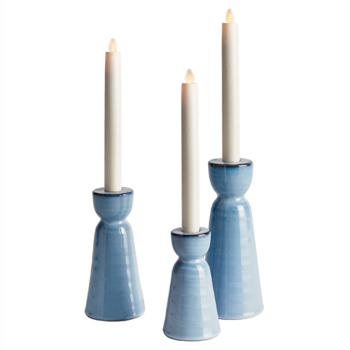 Lilibeth Coastal Beach Blue Glazed Stoneware Candleholder - Set of 3
