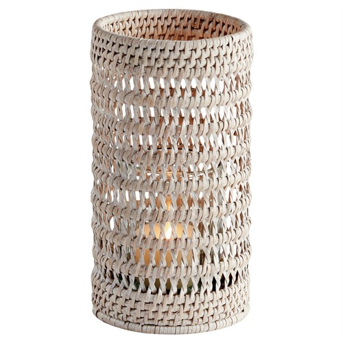 Hollis Coastal Whitewash Rattan Hurricane Candleholder - Small