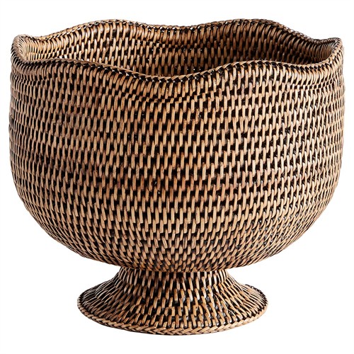 Hollis Updated Traditional Brown Rattan Footed Scalloped Planter