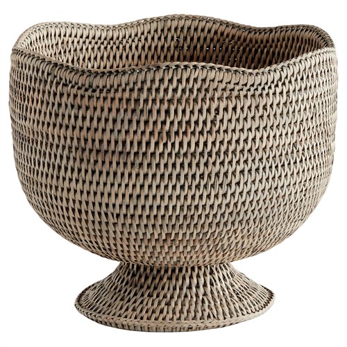 Hollis Updated Traditional Greywash Rattan Footed Scalloped Planter