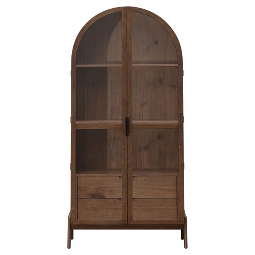 Tilly Updated Traditional Acacia Wood Glass Display Cabinet