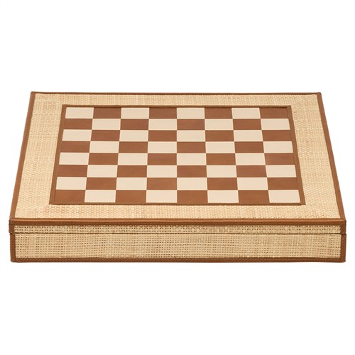 Pigeon and Poodle Hanford Coastal Beach Natural Raffia Brown Leather Trim Chess Set