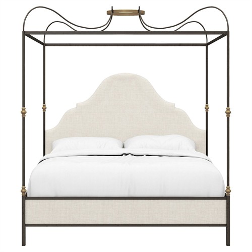 Beatrice Updated Traditional Beige Performance Bronze Iron Canopy Bed - Queen