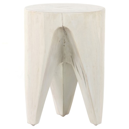 Open Box Lydia Global Bazaar White Teak Wood Round Outdoor Side End Table