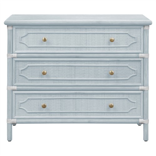 Ava Coastal Beach Light Blue Woven Rattan Chest