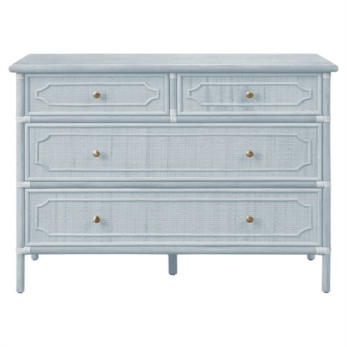 Ava Coastal Beach Light Blue Woven Rattan Dresser