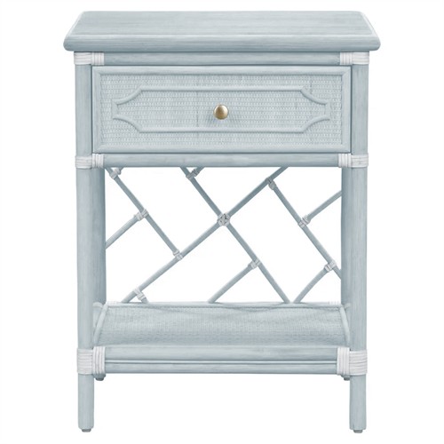 Ava Coastal Beach Light Blue Woven Rattan Nightstand