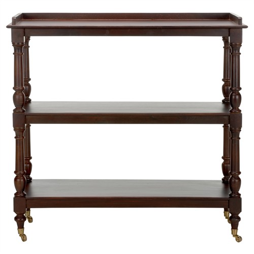 Achard French Country Dark Brown Mango Wood Caster Bar Cart
