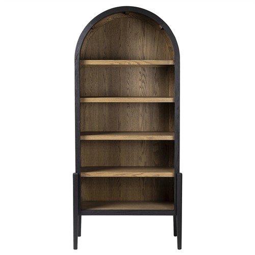 Ivan Updated Traditional Brown Black Oak Wood Arched Bookcase