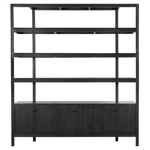 Rissa Modern Classic Black Acacia Wood Wide Bookcase