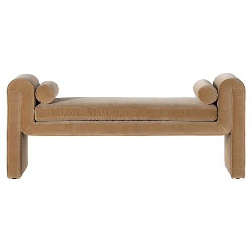 Brianne Modern Classic Camel Velvet Bedroom Bench - Thumbnail 3