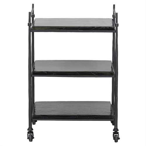 Pierce Modern Classic Smoked Cast Glass Black Iron Bar Cart