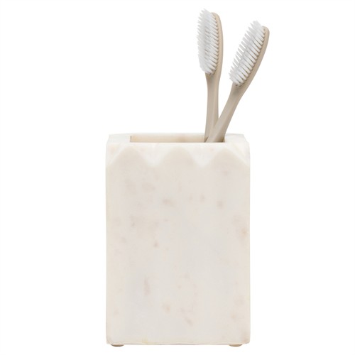Pigeon and Poodle Proviso Modern Classic White Fluted Marble Brush Holder