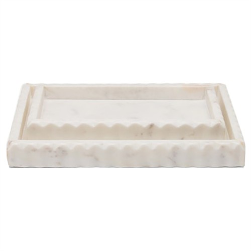 Pigeon and Poodle Proviso Modern Classic White Fluted Marble Nested Tray - Set of 2